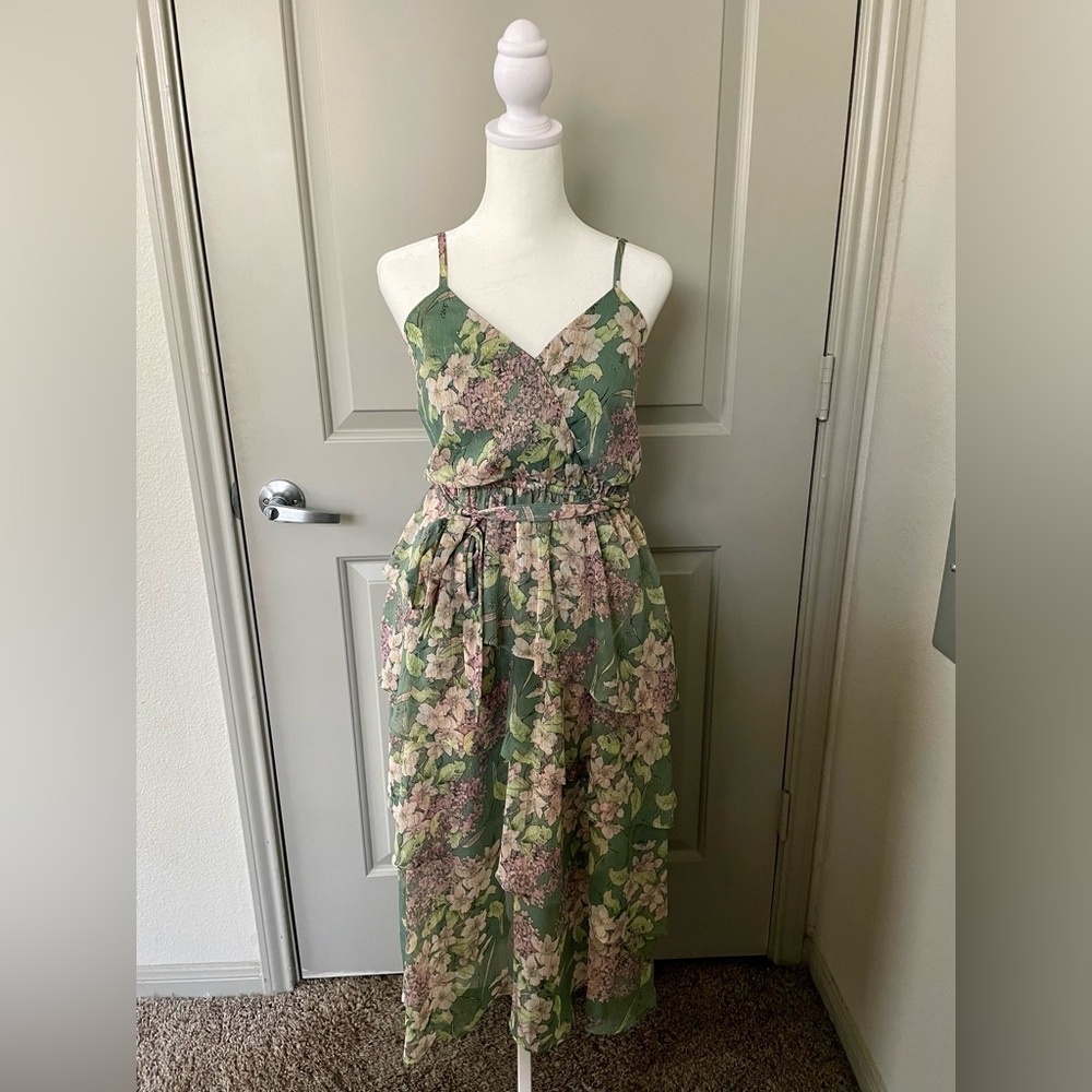 LC Lauren Conrad Green Tiered Midi Sundress
